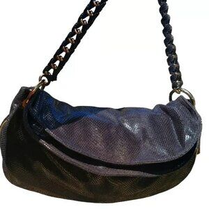 Womens Shoulder Bag Deux Lux Gray Expandable snakeskin Purse Heavy Chain NWOT